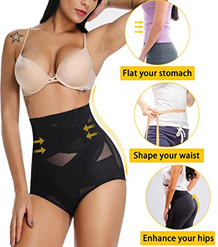 MISS MOLY Bragas Cintura Alta Shapewear Braguitas Body Shaper Levanta Glúteo Vientre Plano Ropa Interior con Elástico Cruzado Malla para Mujer (Negro, L)