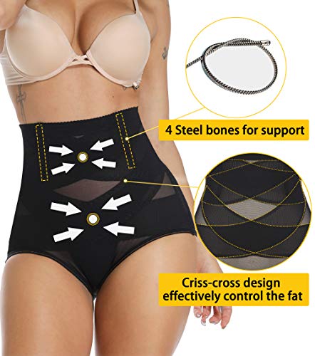 MISS MOLY Bragas Cintura Alta Shapewear Braguitas Body Shaper Levanta Glúteo Vientre Plano Ropa Interior con Elástico Cruzado Malla para Mujer (Negro, L)