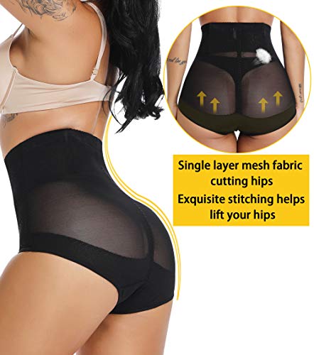 MISS MOLY Bragas Cintura Alta Shapewear Braguitas Body Shaper Levanta Glúteo Vientre Plano Ropa Interior con Elástico Cruzado Malla para Mujer (Negro, L)