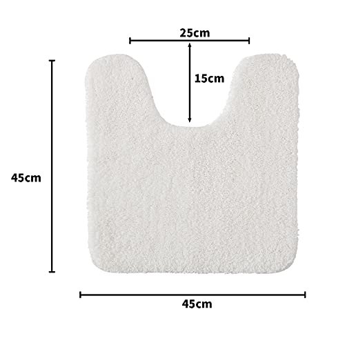 MIULEE 1 Pieza Alfombra de Forma de U Pelusa Rizada Suave Antipolvo Antideslizante Absorbente Alfombra Lavable para Baño 45 x 45cm Blanco