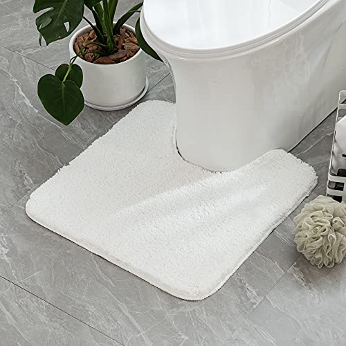 MIULEE 1 Pieza Alfombra de Forma de U Pelusa Rizada Suave Antipolvo Antideslizante Absorbente Alfombra Lavable para Baño 45 x 45cm Blanco