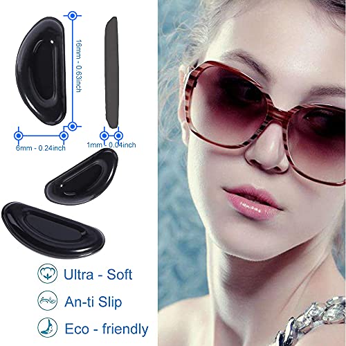 MMOBIEL 12 pares de almohadillas nasales universales de repuesto, cámara de aire de silicona suave, almohadilla antideslizante para almohadillas nasales para gafas graduadas, gafas de sol - Negro