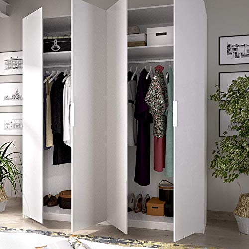 Mobelcenter - Armario 4 Puertas Blanco - Armario Matrimonio 204 cm de Altura - Acabado Color Blanco Brillo - Medidas: Ancho: 180 cm x Fondo: 52 cm x Alto: 204 cm - (1051)