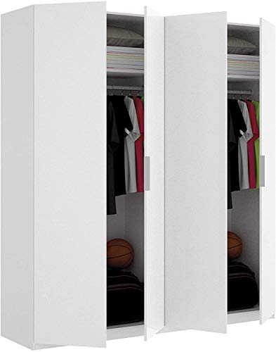 Mobelcenter - Armario 4 Puertas Blanco - Armario Matrimonio 204 cm de Altura - Acabado Color Blanco Brillo - Medidas: Ancho: 180 cm x Fondo: 52 cm x Alto: 204 cm - (1051)