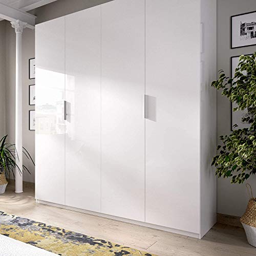 Mobelcenter - Armario 4 Puertas Blanco - Armario Matrimonio 204 cm de Altura - Acabado Color Blanco Brillo - Medidas: Ancho: 180 cm x Fondo: 52 cm x Alto: 204 cm - (1051)