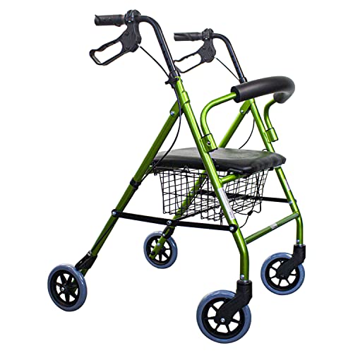 Mobiclinic, Andador para ancianos, Modelo Escorial, Marca española, Nuevo color y diseño para distinguirte, Plegable, Frenos manuales, Aluminio, Con cesta, Ligero, Con asiento, 4 ruedas, Verde