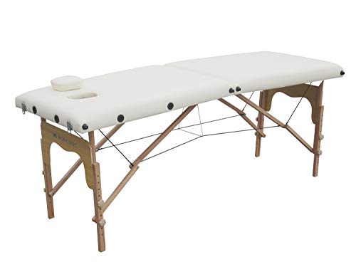 Mobiclinic, Camilla de masaje Plegable, CM-01 Basic, Mesa de Masaje, Camilla de masaje profesional, portátil, madera, 2 cuerpos, Marca Española, Regulable, 180x60 cm, Crema, Crema