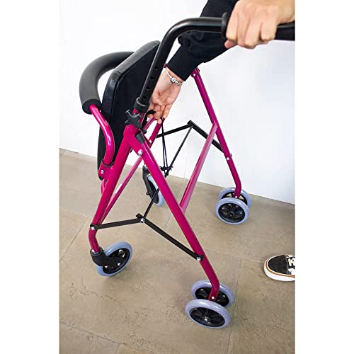 Mobiclinic, Prado, Andador para ancianos, Rollator, Marca Española, ligero, plegable, Nuevo color y diseño para distinguirte, frenos por presión, andador con asiento y 4 ruedas, Aluminio, Rosa