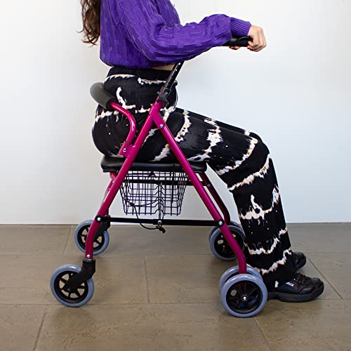 Mobiclinic, Prado, Andador para ancianos, Rollator, Marca Española, ligero, plegable, Nuevo color y diseño para distinguirte, frenos por presión, andador con asiento y 4 ruedas, Aluminio, Rosa