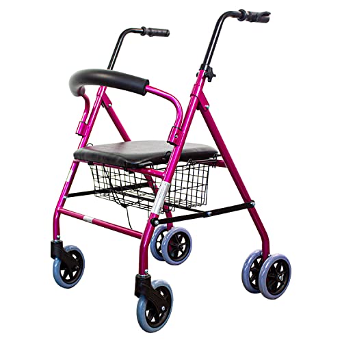 Mobiclinic, Prado, Andador para ancianos, Rollator, Marca Española, ligero, plegable, Nuevo color y diseño para distinguirte, frenos por presión, andador con asiento y 4 ruedas, Aluminio, Rosa