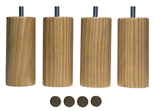 mobiliarioclichi Patas somier de Madera Maciza con Tuerca de métrica 10 Patas de Cama Patas para Bases tapizadas Diferentes Alturas. (4 Unidades 10 cm, Natural)