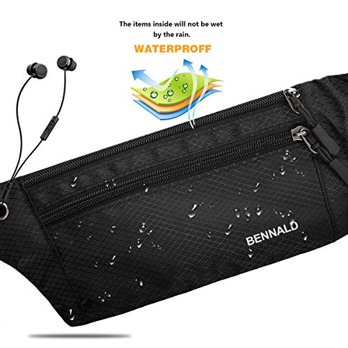 MOBIUSPHY Riñonera Deportiva, Riñonera Mujer Hombre Running Cinturón Impermeable Bandolera Multifuncional Bolsillos Ajustable Bolso de Cintura Viajar Camina el Perro Bicicleta Excursionismo Negro