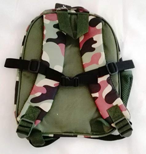 Mochila infantil con estampado de camuflaje, verde, marrón y negro, correa para el pecho de 4-8 años