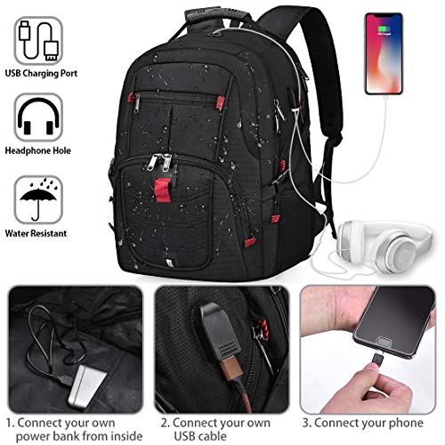 Mochila para Portátil Hombre 17.3 Pulgadas Impermeable Mochilas Puerto USB 17 Pulgadas Trabajo Ordenador Viaje Negocio Multifuncional Mochila Daypacks Negro 45L