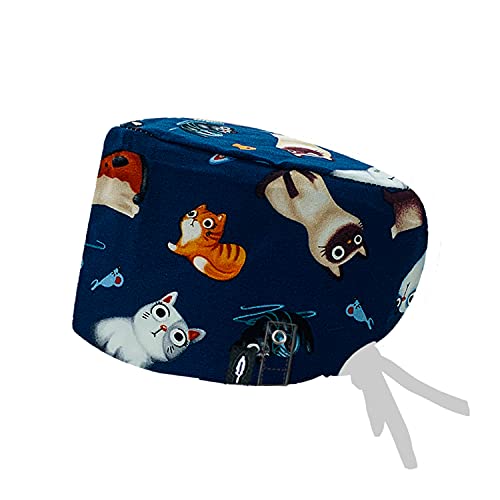 Modelo: CATS CON SISTEMA CLICK - Pelo Largo -Gorro de Quirófano ROBIN HAT con sistema de sujeción con click - Ajustable - 100% algodón (Autoclave)