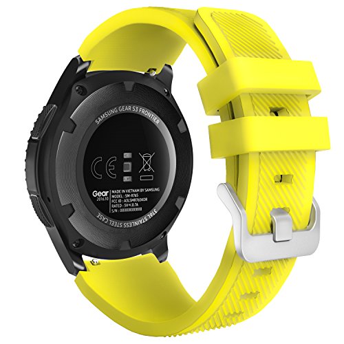 MoKo Correa Compatible con Samsung Galaxy Watch 3 45mm/Galaxy Watch 46mm/Gear S3 Frontier/Classic/Huawei Watch GT2 Pro/GT/GT2 46mm, 22mm Pulsera Deportiva de Silicona de Repuesto - Amarillo