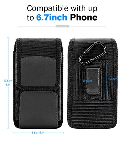 MoKo Funda con Clip de Cinturón para Teléfono Móvil Compatible con iPhone13mini/13/13Pro/13Pro MAX, Funda Cartucheras de Nylon para Móvil Multi-Bolsillo para Teléfono de hasta 6,7‘’, Negro