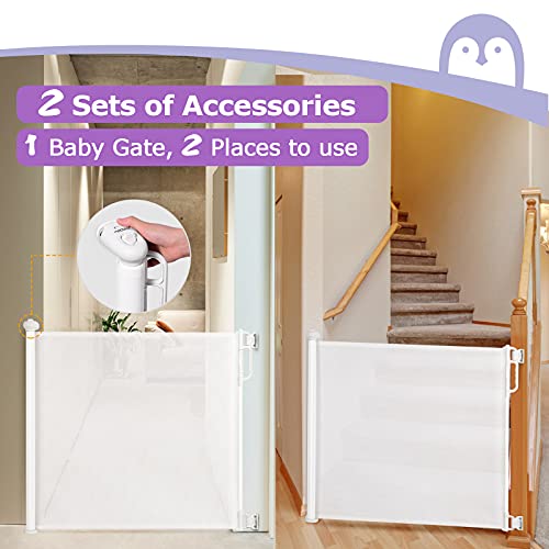 Momcozy Barrera Seguridad Niños Escalera, 0-140cm Retráctil Puertas de Seguridad para Niños Versión Mejorada, Uso Más Suave y Silencioso, para Escaleras y Pasillos, Interiores y Exteriores