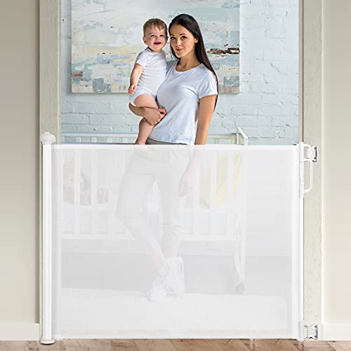 Momcozy Barrera Seguridad Niños Escalera, 0-140cm Retráctil Puertas de Seguridad para Niños Versión Mejorada, Uso Más Suave y Silencioso, para Escaleras y Pasillos, Interiores y Exteriores