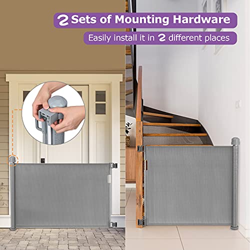 Momcozy Barrera Seguridad Niños Escalera, 0 cm-180 cm Puerta Seguridad Bebé Extensibles, Vallas de Seguridad para Escaleras, Barrera Escalera Bebé para Uso en Interiores y Exteriores, Gris