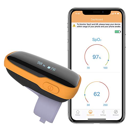 Monitor de saturación de oxígeno en tiempo real portátil Viatom WearO2 con alarma de vibración e informe de aplicación de frecuencia cardíaca y O2 gratuito.