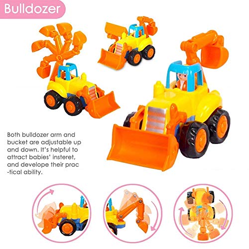 Moontoy Vehículos de Construcción Coche de Juguete Coche de Friccion Camion de Juguete Coche de Juguete de Plástico Regalo de los Niños(Tractor, Niveladora, Camión del Mezclador, Camiones)