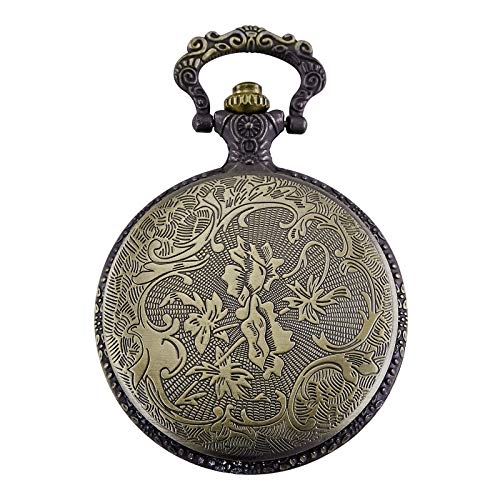 Morfong Reloj de bolsillo de cuarzo para hombres y mujeres con cadena, color bronce