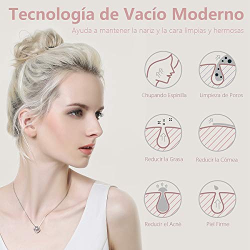 Mosen Limpiador de Poros Succionador de Puntos Negros Limpiador Facial Blackhead Remover Extractor Puntos Negros USB Recargable con Pantalla LED 5 Cabezales Pulidores Faciales