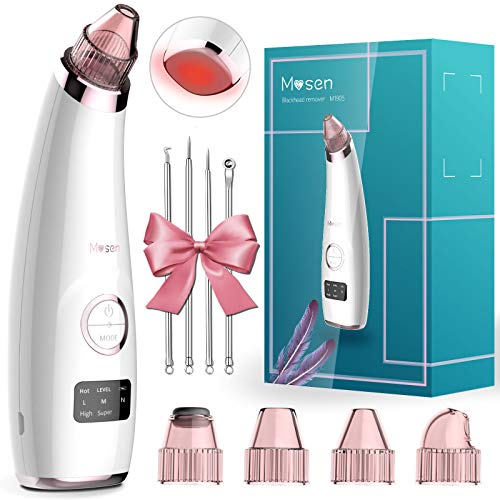 Mosen Limpiador de Poros Succionador de Puntos Negros Limpiador Facial Blackhead Remover Extractor Puntos Negros USB Recargable con Pantalla LED 5 Cabezales Pulidores Faciales