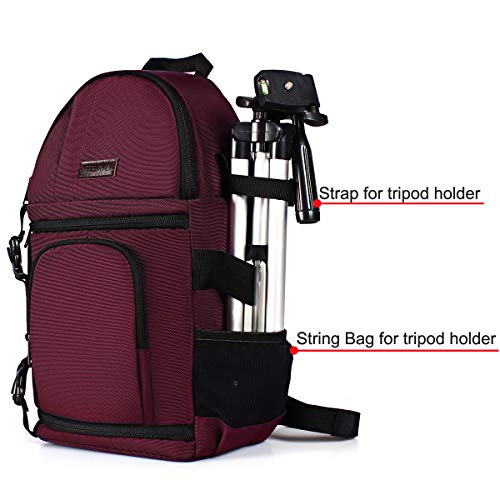 MOSISO Cámara Bolso Bandolera, Mochila a Prueba de Golpes con Correa Crossbody Ajustable y Inserciones Modulares para Cámaras DSLR/SLR/Mirrorless(Compatible con Canon/Nikon/Sony/Fuji),Vino Rojo