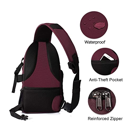 MOSISO Cámara Bolso Bandolera, Mochila a Prueba de Golpes con Correa Crossbody Ajustable y Inserciones Modulares para Cámaras DSLR/SLR/Mirrorless(Compatible con Canon/Nikon/Sony/Fuji),Vino Rojo