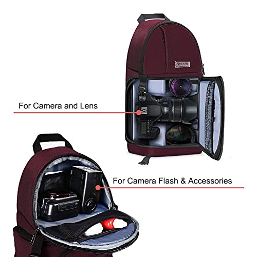 MOSISO Cámara Bolso Bandolera, Mochila a Prueba de Golpes con Correa Crossbody Ajustable y Inserciones Modulares para Cámaras DSLR/SLR/Mirrorless(Compatible con Canon/Nikon/Sony/Fuji),Vino Rojo