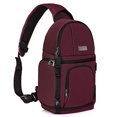 MOSISO Cámara Bolso Bandolera, Mochila a Prueba de Golpes con Correa Crossbody Ajustable y Inserciones Modulares para Cámaras DSLR/SLR/Mirrorless(Compatible con Canon/Nikon/Sony/Fuji),Vino Rojo