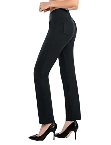 MOVE BEYOND Suave como la Mantequilla Pantalones de Yoga de Pierna Recta para Mujer con 4 Bolsillos Pantalones de Entrenamiento para el Control de la Barriga, Gris, XL