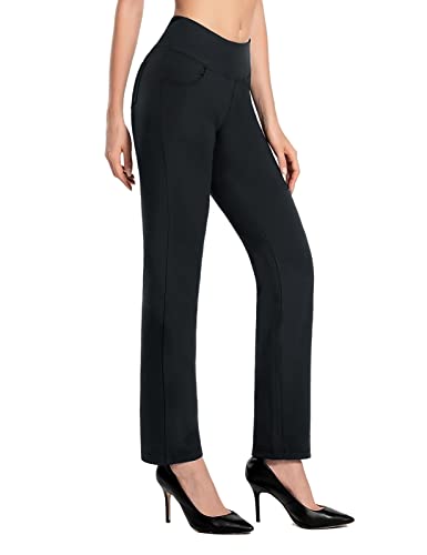 MOVE BEYOND Suave como la Mantequilla Pantalones de Yoga de Pierna Recta para Mujer con 4 Bolsillos Pantalones de Entrenamiento para el Control de la Barriga, Gris, XL