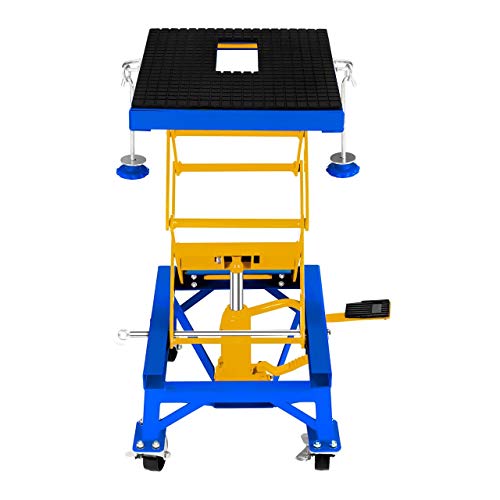 MSW MHB-135-PRO Elevador Tijera Elevador Moto Caballete Hidraulico con Rueditas (135 kg, 4 Ruedas, Altura 35–87 cm, Plataforma 41x35 cm, Acero)