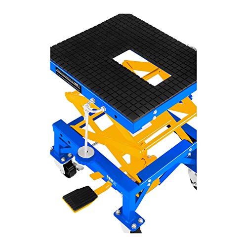 MSW MHB-135-PRO Elevador Tijera Elevador Moto Caballete Hidraulico con Rueditas (135 kg, 4 Ruedas, Altura 35–87 cm, Plataforma 41x35 cm, Acero)