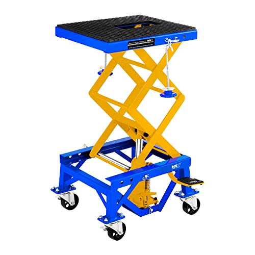 MSW MHB-135-PRO Elevador Tijera Elevador Moto Caballete Hidraulico con Rueditas (135 kg, 4 Ruedas, Altura 35–87 cm, Plataforma 41x35 cm, Acero)