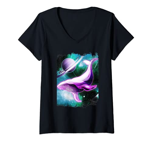 Mujer Camisa de ballena jorobada en el espacio exterior Solar Galaxy regalo Camiseta Cuello V