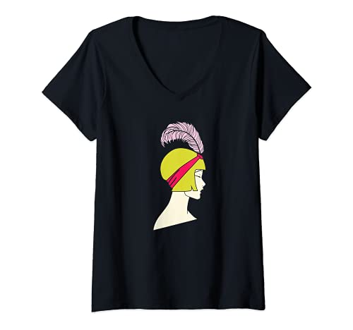 Mujer Flapper - Art Deco Chica Artsy Roaring Veinte Camiseta Cuello V