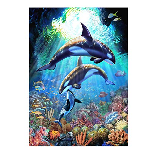 MXJSUA DIY 5D Kits de Pintura de Diamante para Adultos, niños, Taladro Completo, Cuentas de Gemas Redondas, Pintura artística para decoración de la Pared del hogar (30 x 40 cm), pez bajo el mar