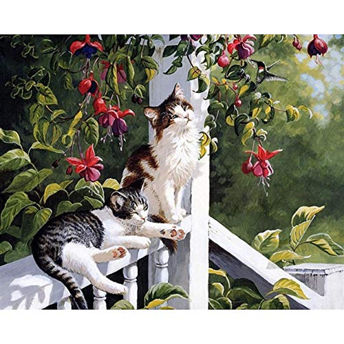 NA Pintura por Numeros Adultos Niños,Manualidades Adultos,DIY Regalos Kit Pintura Acrilica Cuadro Lienzo - Gato Dependiente 40X50Cm(with Frame)