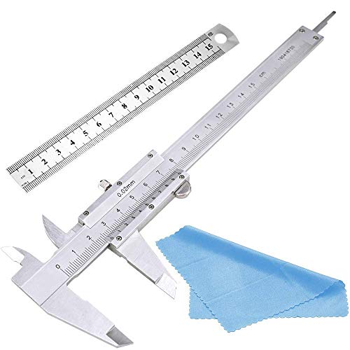 Nabance Vernier Caliper 150MM 6"Herramienta de Medición de Micrómetro de Acero Inoxidable Vernier Caliper con Regla de Acero de 15 cm y Paño de Limpieza