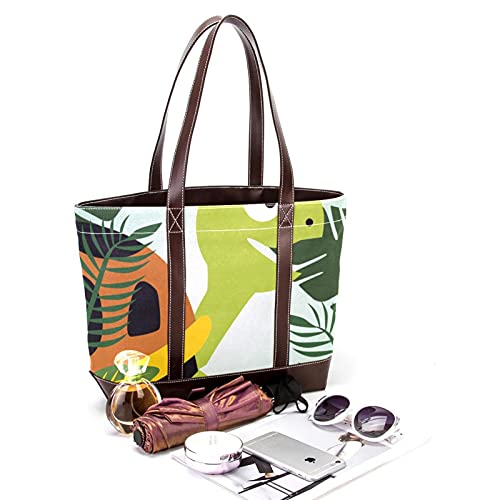 NaiiaN Bolso de mano con correa de peso ligero, tortuga de asiento con hojas de palma, bolsos de mano, bolso de compras para madres, mujeres, niñas, señoras, bolsos de hombro para estudiantes