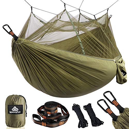 NatureFun Mosquitero Hamaca Ultra Ligera para Viaje y Camping | 300kg de Capacidad de Carga,Transpirable, Nylon de Paracaídas de Secado Rápido | 2 x Mosquetones Premium,4 x Correas de Nylon Incluidas