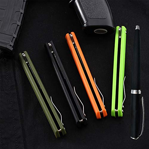 Navaja Plegable, Mango de Fibra de Vidrio en Cuchillo de Bolsillo Plegable de Acero M390 con Funda de Cuero para Vida Diaria Regalos Colecciones (Verde Ejercito)