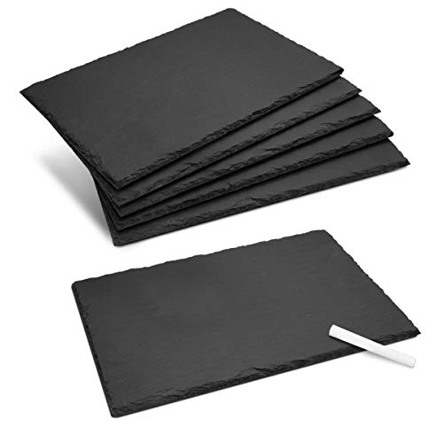 Navaris 6X Plato Llano de Pizarra Natural - Bandejas para Servir Alimentos quesos Aperitivos Tapas Sushi - Tablas rectangulares de Piedra 30 x 20 CM