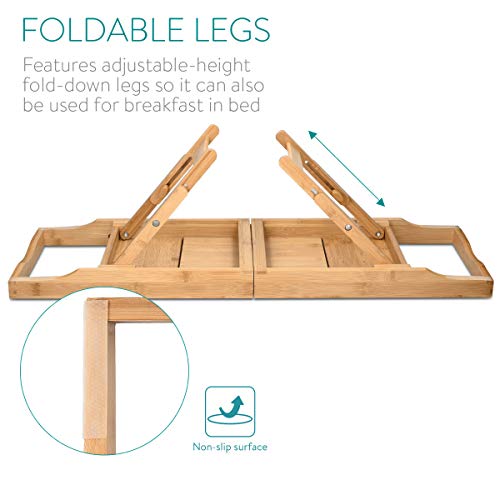 Navaris Bandeja Plegable para Cama - Mesa de bambú para bañera y sofá con Patas - Bandeja con Soporte para Poner Varios Objetos - Mesilla Auxiliar