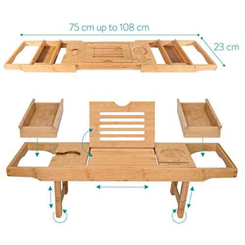 Navaris Bandeja Plegable para Cama - Mesa de bambú para bañera y sofá con Patas - Bandeja con Soporte para Poner Varios Objetos - Mesilla Auxiliar