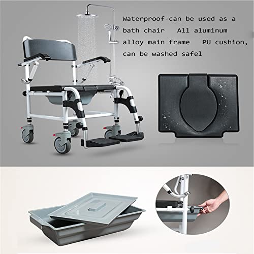 NAXIAOTIAO Accesibilidad Plegable para La Silla De Ruedas para La Silla De Ruedas, Silla De Baño para Discapacitados, Cojín De PU Rolling Silla De Ruedas, Cubo Desmontable Rectagle,A